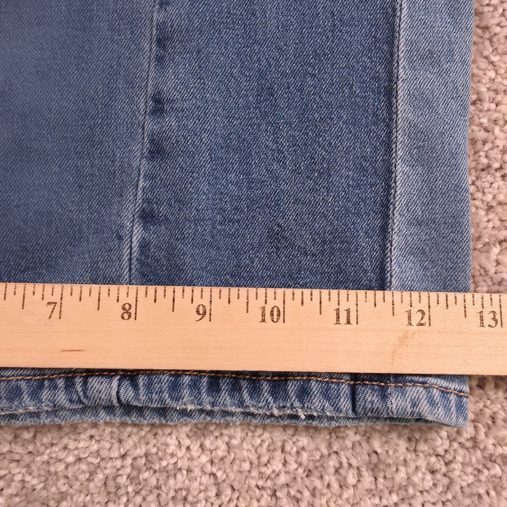American Eagle Wide Leg Jeans Women 12 Blue Paneled Colorblock High Rise Stretch - Picture 12 of 16